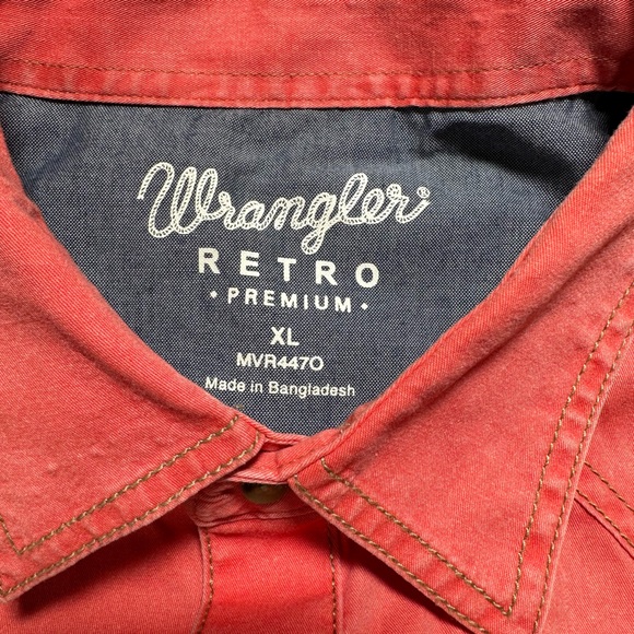 Wrangler Retro Inspired Salmon Colored Pearl Snap Western Button Down XL - Picture 5 of 7